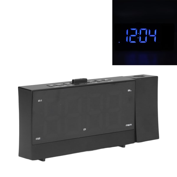 LED-projektionsväckarklocka Multifunktion Dubbel Hög Ljudlarm Klocka FM-radio med Dubbel USB-port för Sovrum