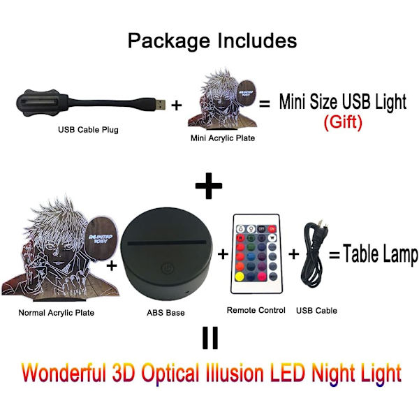 Anime Satoru Gojo lampa 3D LED nattlampa för sovrumsdekoration Akrylbelysning USB-touch fjärrkontroll bordslampa Lampara födelsedag jul leksak (Gojo Satoru)