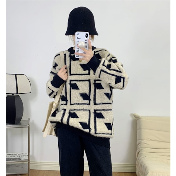 Dam tröja oversized crewneck lös pullover chunky tröja stickad tröja toppar