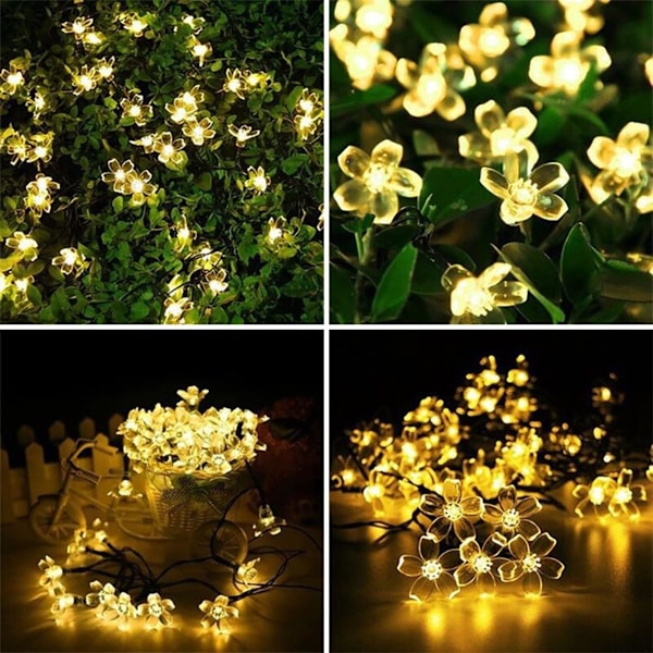 Solcellsblomster ljusslinga utomhus vattentät 50 LED ljusslinga juldekorationer för trädgård staket uteplats trädgård julgran, hem, gräsmatta, bröllop White