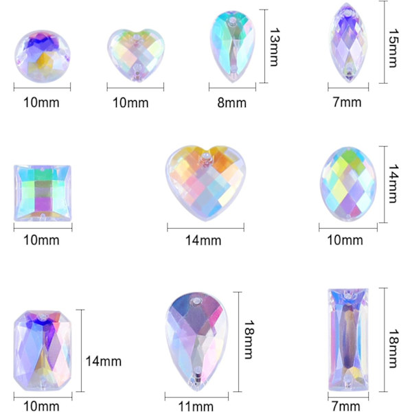 100 stk. klare AB-edelstener med flatback, sy på edelstener, fasetterte akryl-imitasjonskrystall-rhinestones for dekorasjon, klær, DIY