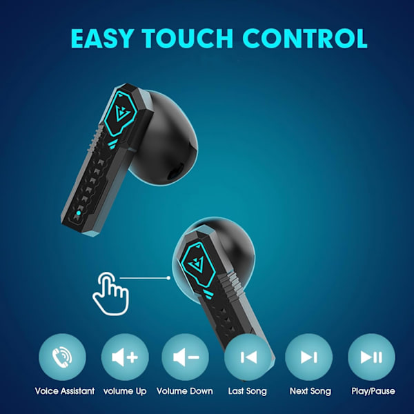 Ekte Trådløse Ørepropper Bluetooth 5.3 Metall In-Ear Hodetelefoner Trådløse Spillørepropper med Mikrofon Trådløs Ultra-Lav Latenstid Kule Bluetooth Øretelefoner