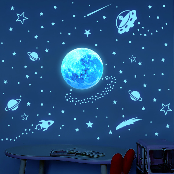 Kattotila Seinätarrat Aurinkokunta Galaxy Seinätarrat lapsille Pojille Makuuhuoneen olohuoneen sisustus - sininen