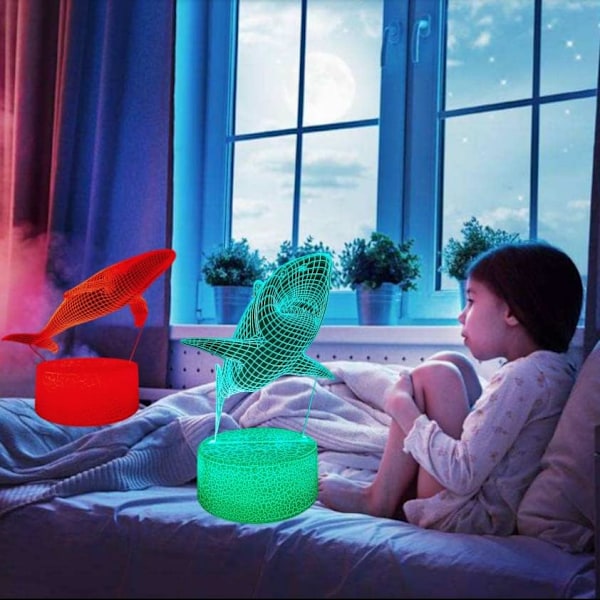 3D Hajnattlampa, 16 Färgbyten, Dimbar Fjärrkontroll/Smart Touch, 4 st 3D Hologram Illusion Lampa, Delfin Sänglampa (Havsdjur)