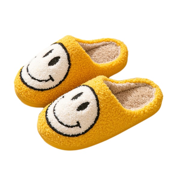 Bekväma Smiley Face Plyschtofflor Mysiga Plysch Varma Slide on Hustomtofflor med Minnesskum Hem Slip-on Pälstofflor Dämpade Tofflor