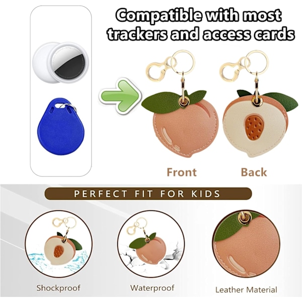 Læder nøgleringholder etui kompatibel med Apple AirTag, sød beskyttende Air Tag cover med nøglering, anti-scratch finder GPS tracker etui til Peach b