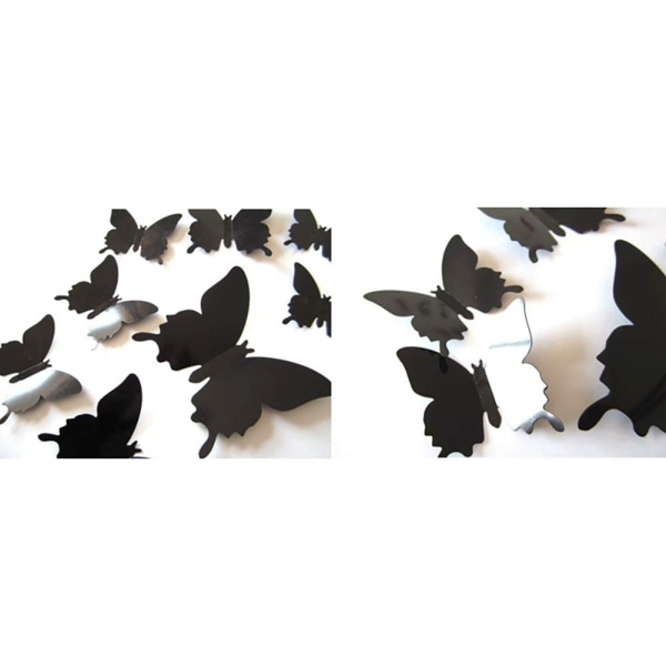 Wekity 24 kpl 3D Butterfly Seinätarra Irrotettava Tarra Sisustus Lastenhuoneeseen Kodin ja makuuhuoneen seinämaalaus musta