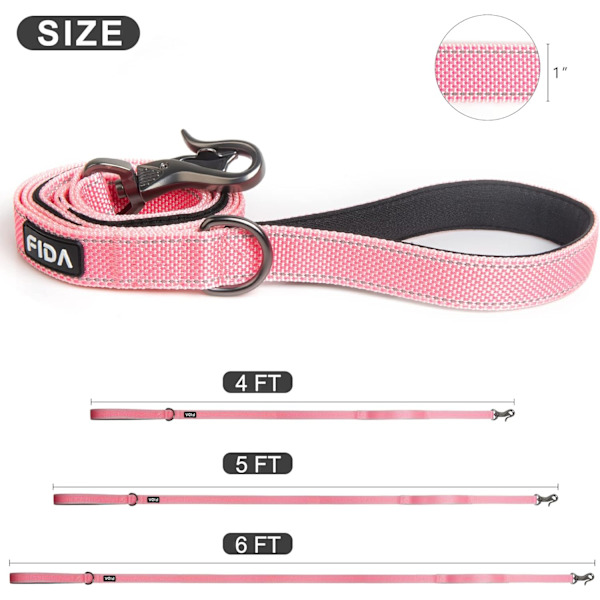5 FT Heavy Duty Hundekobbel med 2 komfortable polstrede håndtak, trafikkhåndtak og avansert enkel snapkrok, reflekterende gåledning for store, mellomstore og S Pink5FT 5 Feet (Pack of 1)