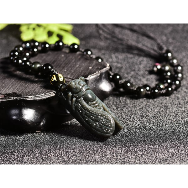 Naturlig regnbågs obsidian kristall cikada halsband amulett hänge med för kvinnor och män