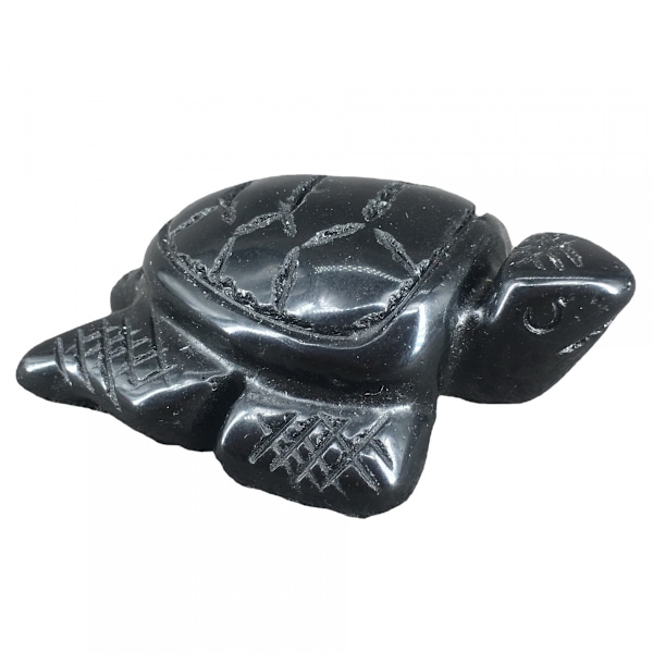 Svart Obsidian Ädelsten Sköldpadda Kristall Staty, 2 Tum Naturlig Palm Healing Sten Snidad Figur Heminredning