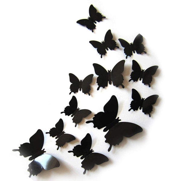 Wekity 24PCS 3D Butterfly Väggdekal Avtagbara klistermärken Dekor för Barnrum Dekoration Hem och sovrum Väggmålning Svart