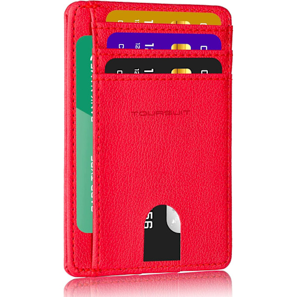 Resa Minimalistisk Slim Front Pocket Plånbok för Män Kvinnor, RFID-blockerande Kreditkortshållare Fodral (Röd) Red