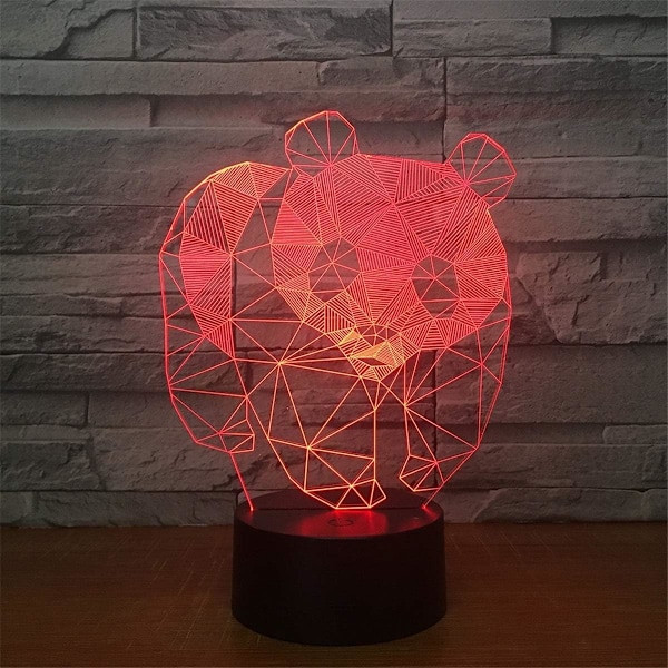 3D Panda nattlys Dyr Bordskrive Optisk Illusjon Lamper 7 Farge Skiftende Lys LED Bordlampe Jul Hjem Kjærlighet Bursdag Barn Barn Dekor Leke G