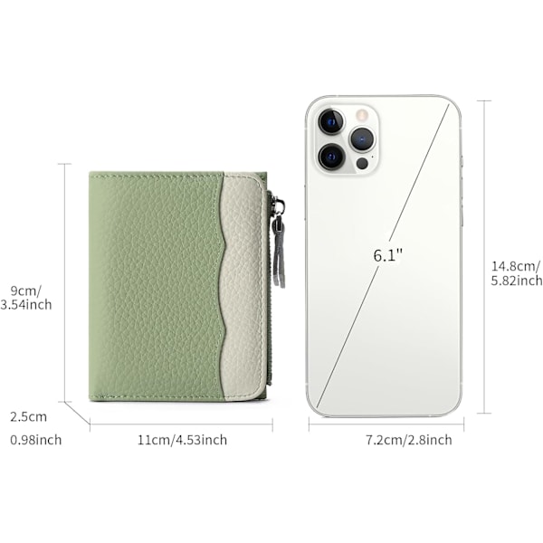 Liten Damplånbok Bifold Slim RFID-skydd Kreditkortshållare med Dragkedja Myntficka Läder green