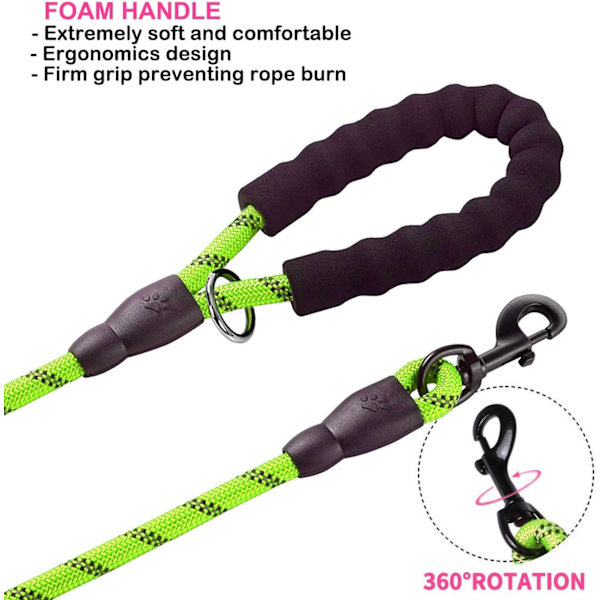 Hundehalsbånd, 5 FT Heavy Duty Dobbelthåndtak Hundeleie med Komfortabel Polstret og Reflekterende, Tau Hundeleier for Små, Mellomstore, Store Hunder (Tau-Grønn) Green Large,Medium,Small