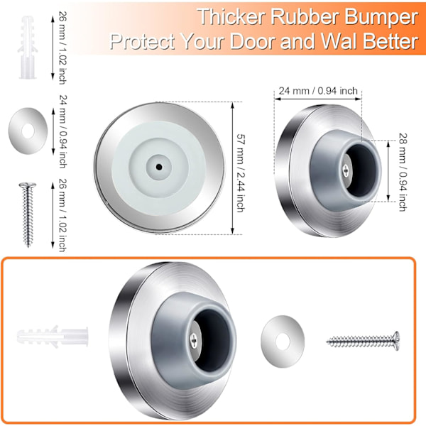 Konkav veggdørstopper dørstøtfanger rustfritt stål veggbeskytter dørstoppere veggmontert flush støtfanger med grå gummi konkav dørhåndtak deksel stopp Silver*4