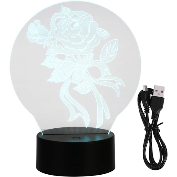 3D Rose Blomst Optisk Illusionslampe 7 Farger Skiftende LED 3D Nattelys Bordlampe, Berøringskontroll, for Hjem Sengbord Bursdag Valentinsdag Gave
