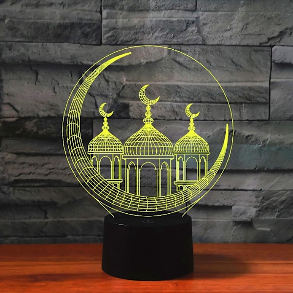 3D Muslimiskt Slott Nattlampa Bordsskiva Optisk Illusion Lampor 16 Färgväxlande Ljus LED Bordlampa Jul Hem Kärlek Födelsedagspresent