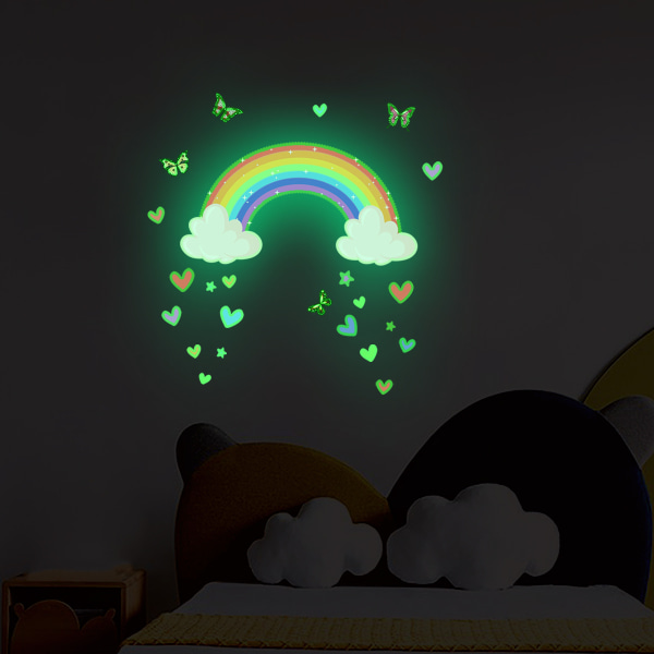 Glow in The Dark Rainbow Väggdekaler,Luminous Rainbow Butterflies Väggkonstklistermärken,för Little Girl Nursery Accessories