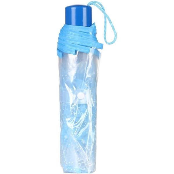 Gennemsigtig folde rejse paraply med kirsebærblomster Blue