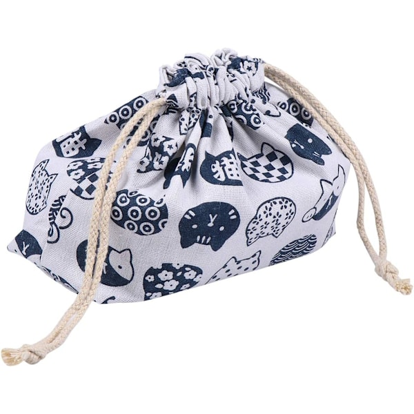 Snørepose Frokostpose Dobbeltlags Fortykket Japansk Stil Bento Tote Pouch Slik Gaveholder Pakke til Hjem Bryllup Fødselsdagsfest Hvid White 27Ã—19cm