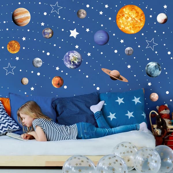 Självlysande väggdekaler för solsystemet, 780 st självhäftande planeter & stjärnor för tak och sovrum, barnrumsinredning, blå. Solar System(blue)