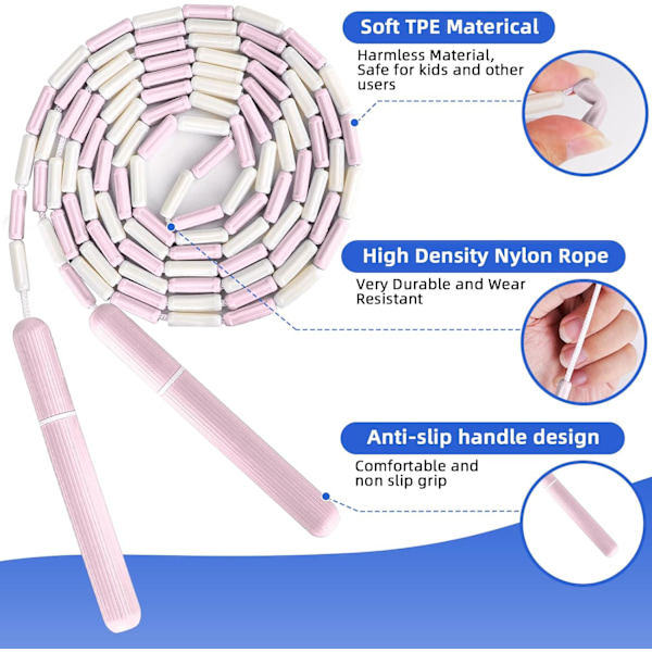 Hoppetov - Segmenteret blødperlet springtov - Justerbar, knækfri hoppetov til børn, mænd og kvinder - Til træning, vægttab, fitness og træning 1PC Pink