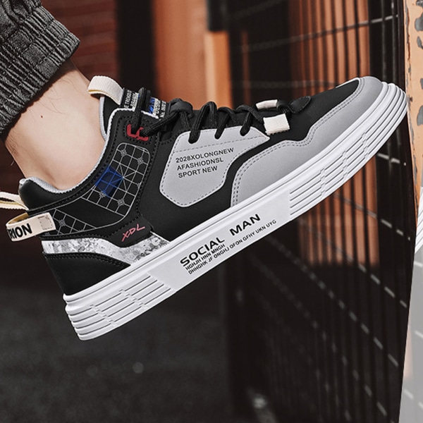 Herr High Top Skor Casual Sports Läder Ovandel Gummisula Bekväma Herr Board Skor för Höst Vinter Black 41