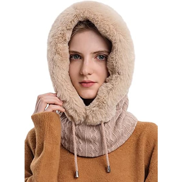 Kvinners Enkeltstykke Slouchy Fleece Lue Hodeplagg Skjerf Maske Snøring Varm Hette Vinter Balaclava Genser Strikket Lue