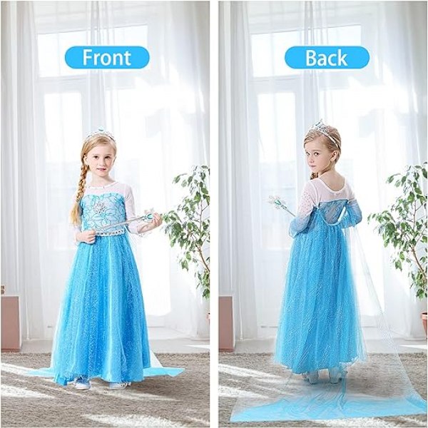 Elsa prinsessklänning med accessoarer för utklädningskläder födelsedagsfest cosplay jul halloween|(130CM)