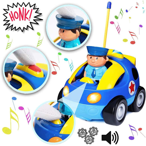 Min Första Cartoon RC Fjärrstyrda Bilar för Småbarn 1-3 År, Radiostyrd Leksak för Baby, Barn 18 Månader+ (Polisen) Blue
