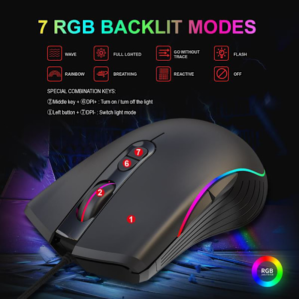 A867, RGB Lysende Spilmus Trådløs Spilmus Fire Justerbare Niveauer