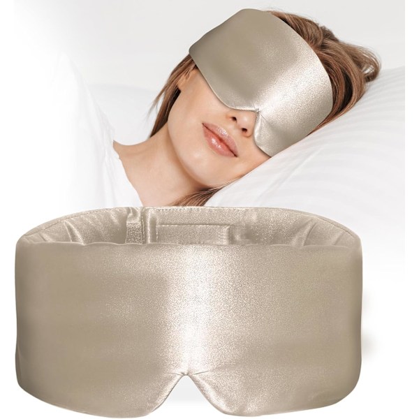 100% Silke Søvnmaske, Stor Øyemaske for Soving, Komfortable og Trykkfrie Sovemasker for Kvinner og Menn, Fullstendig Taupe
