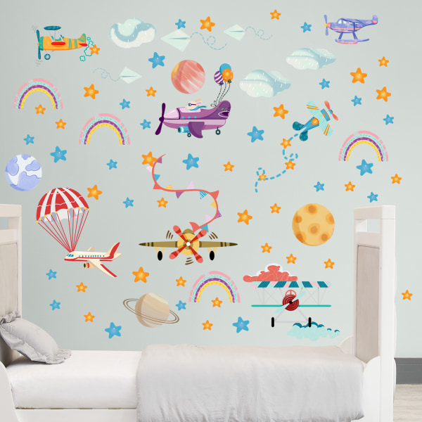 Regnbåge Väggklistermärken DIY Flygplan Väggdekaler Konstdekor för Barn Kammare Sovrum Vardagsrum
