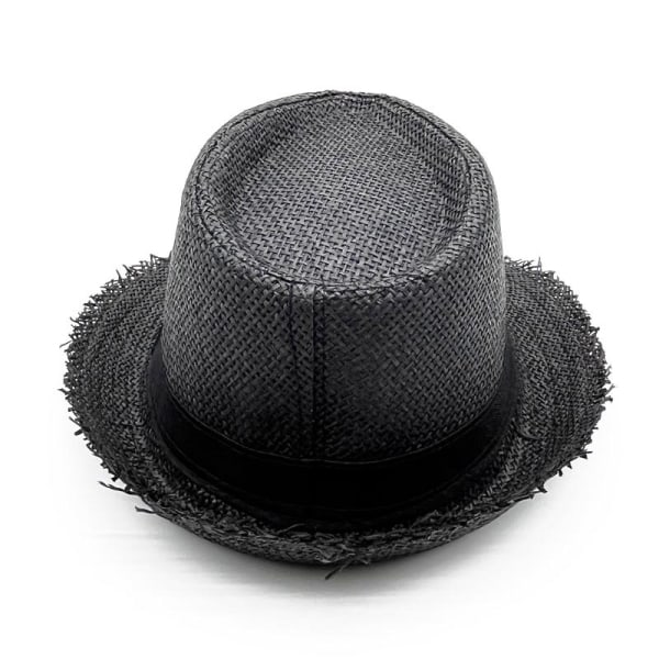 Åndbar Bowler Hat Ensfarvet Solbeskyttelse Strand Cap Udendørs Udflugt Jazz Cap Retro Pels Kant Halm Hat, Sort