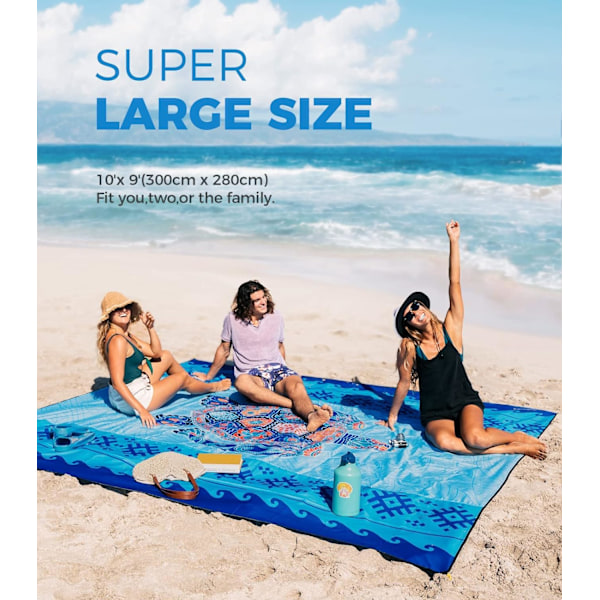 Strandteppe Vanntett Sandtett, 210*210cm Ekstra Stort, Mykt og Robust, Lett Vekt og Bærbart, Perfekt for Strandferie, Fa