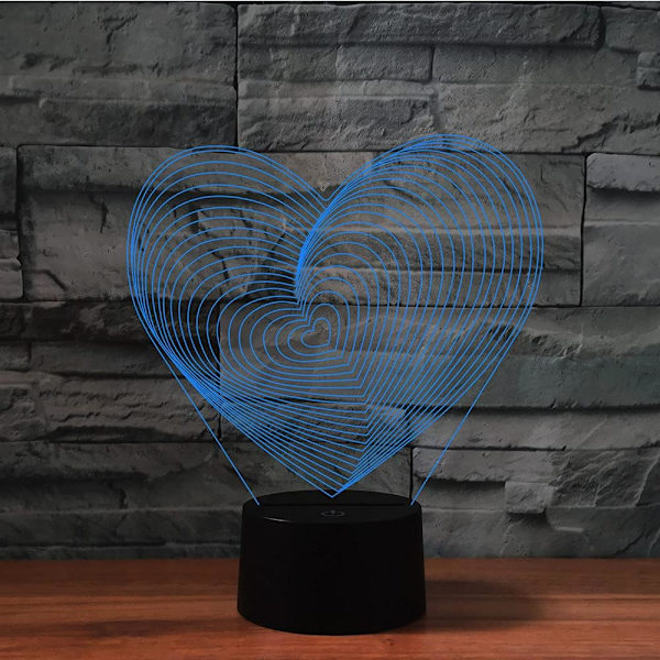 3D Kærlighedshjerte Natlys Lampe Illusion Natlys 7 Farveskiftende Berøringskontakt Bordskrive Dekorationslamper Gave Akryl Flad ABS Base