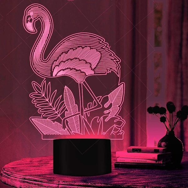 3D Kreativ Flamingo Fjernbetjening 16 Farve Natlys Illusion Akryl LED Bord Sengelampe Børneværelse Skrivebords Dekoration Fødselsdag Julegave