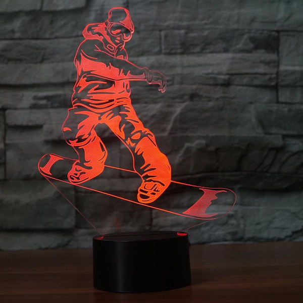Fancy Snowboarding Nattlys Fjernkontroll Berøringsstyrt Bordlampe Optisk Illusjon Lamper 16 Fargeskiftende Lys Hjemmedekorasjon Bursdagsgave