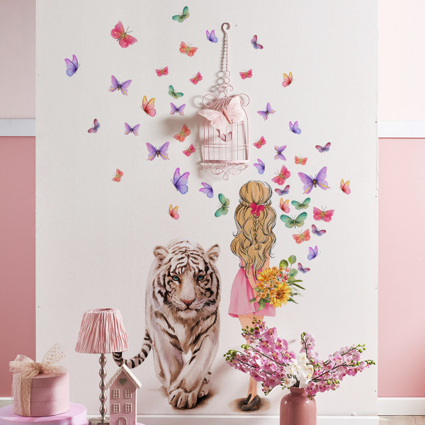 Seinätarrat 3D Tiger Beauty and Butterfly Makuuhuone Olohuone Kuisti Koti  Seinäkoristeet Seinätarra PVC 4480 | Fyndiq