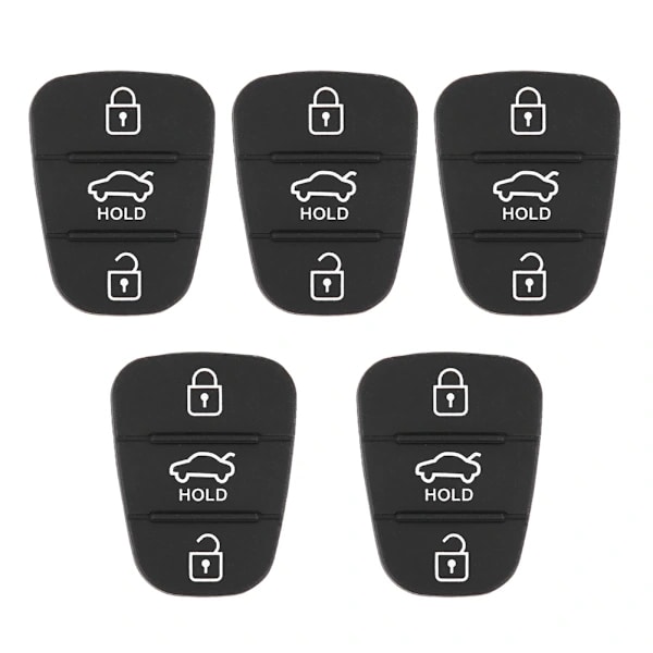 Five Replacement Remote Key Shells with 3-Button Rubber Pads for Hyundai and Kia (with text).,AB