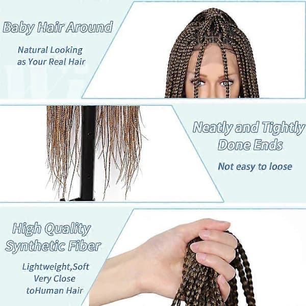 Box Braid Peruk för Kvinnor Knutfri Flätad Peruk Spets Frontal Peruk, TH