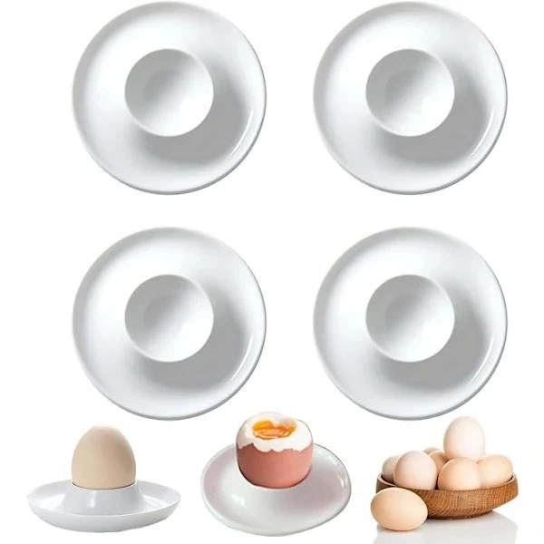/EA/ 4-pack Porcelain Egg Cups, White Ceramic Egg Holder, Breakfast Egg Tray, Suitable for Home Kitchen, Restaurant, Baking, SEB