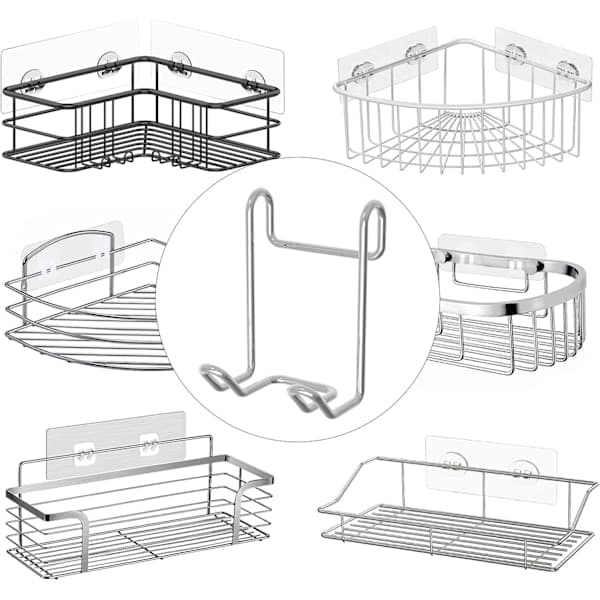 Duschhyllskrokar, Rostfria Hängare för Väggmonterad Duschkorg (Silver 4-pack), TH