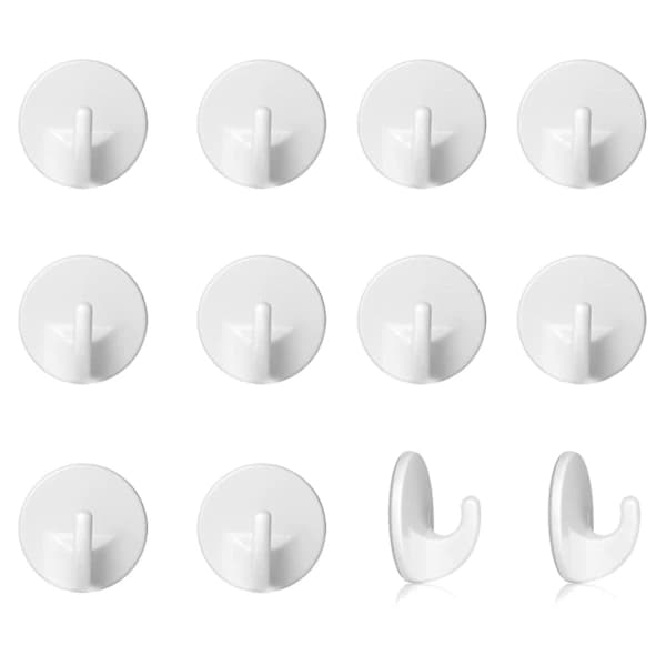 12 Pcs Plastic Self-Adhesive Hooks, Removable Wall Hooks, Self-Adhesive Hooks for Hanging Clothes, SEB