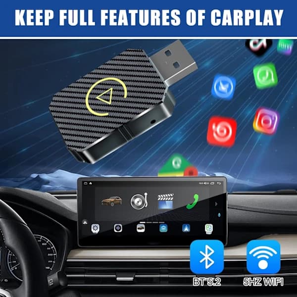 Trådløs CarPlay-adapter, 2025-oppgradering 2-i-1 Smart Car Box Konverterer kablet til trådløst for Android Auto, TH