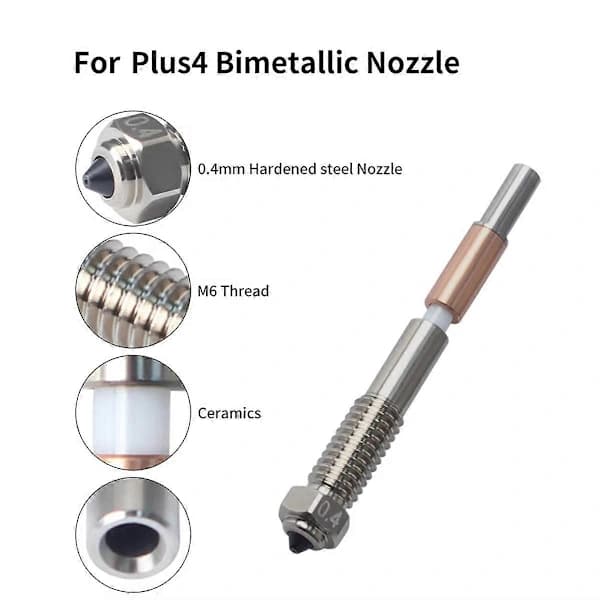 2 stk. til QIDI Plus4 Bimetal Dyse Hurtig Fjernelse Keramisk Isolering Integration 0,4 mm Dyser HighTe,TH