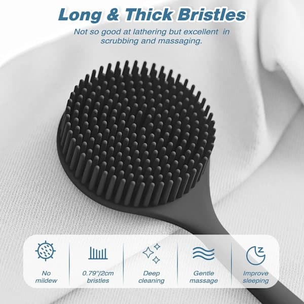 Silicone Long Handle Double-Sided Massage Bath Brush for Deep Cleaning & Relaxation Black Black,AB