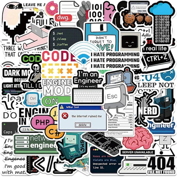 50 programmer stickers, a gift for developers, programmers, hackers and engineers, suitable for laptops, AB