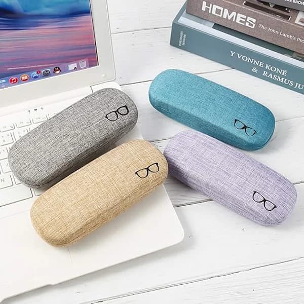 4-pack Hard Glasses Cases, Large Linen Fabric Sunglasses Case, Simple Eyeglass Protector, SEB